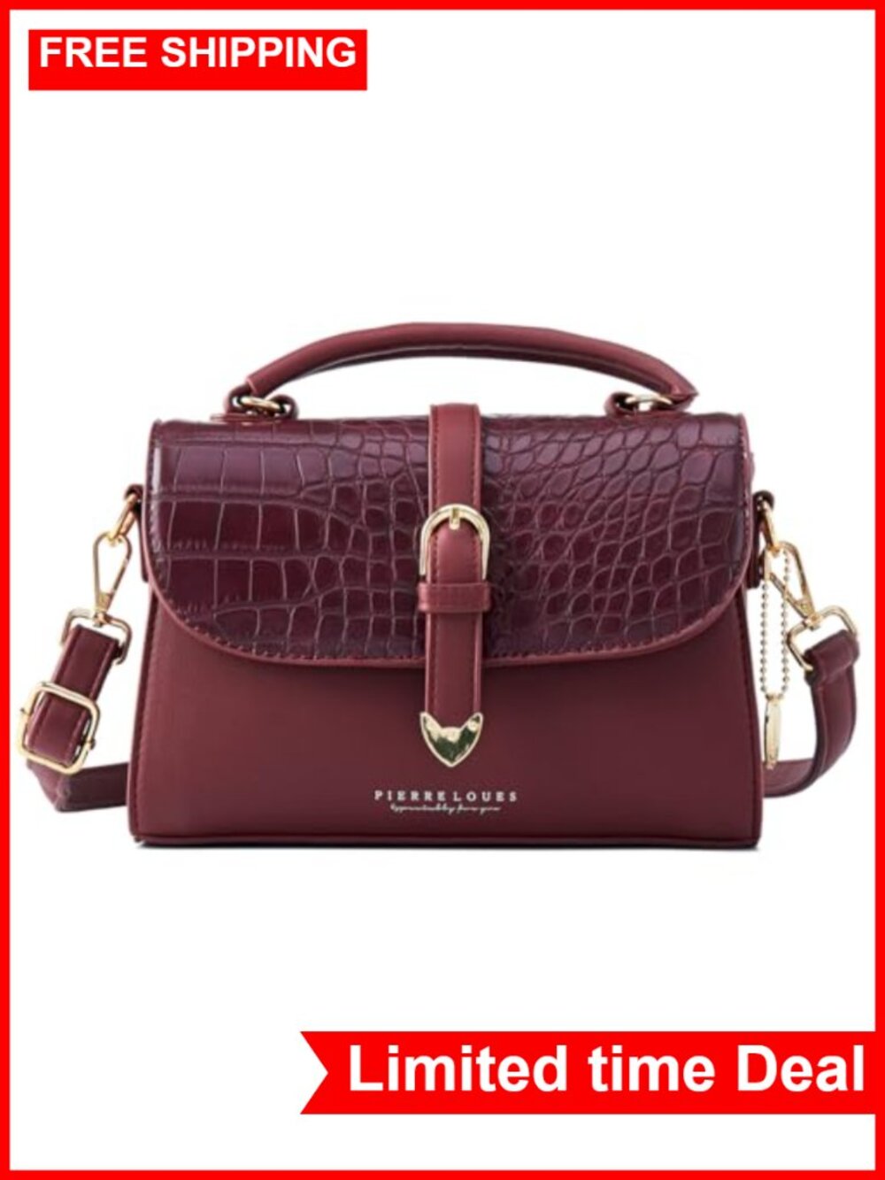 Women's Satchel Purse, Crocodile Embossed Faux Leather Crossbody Bag